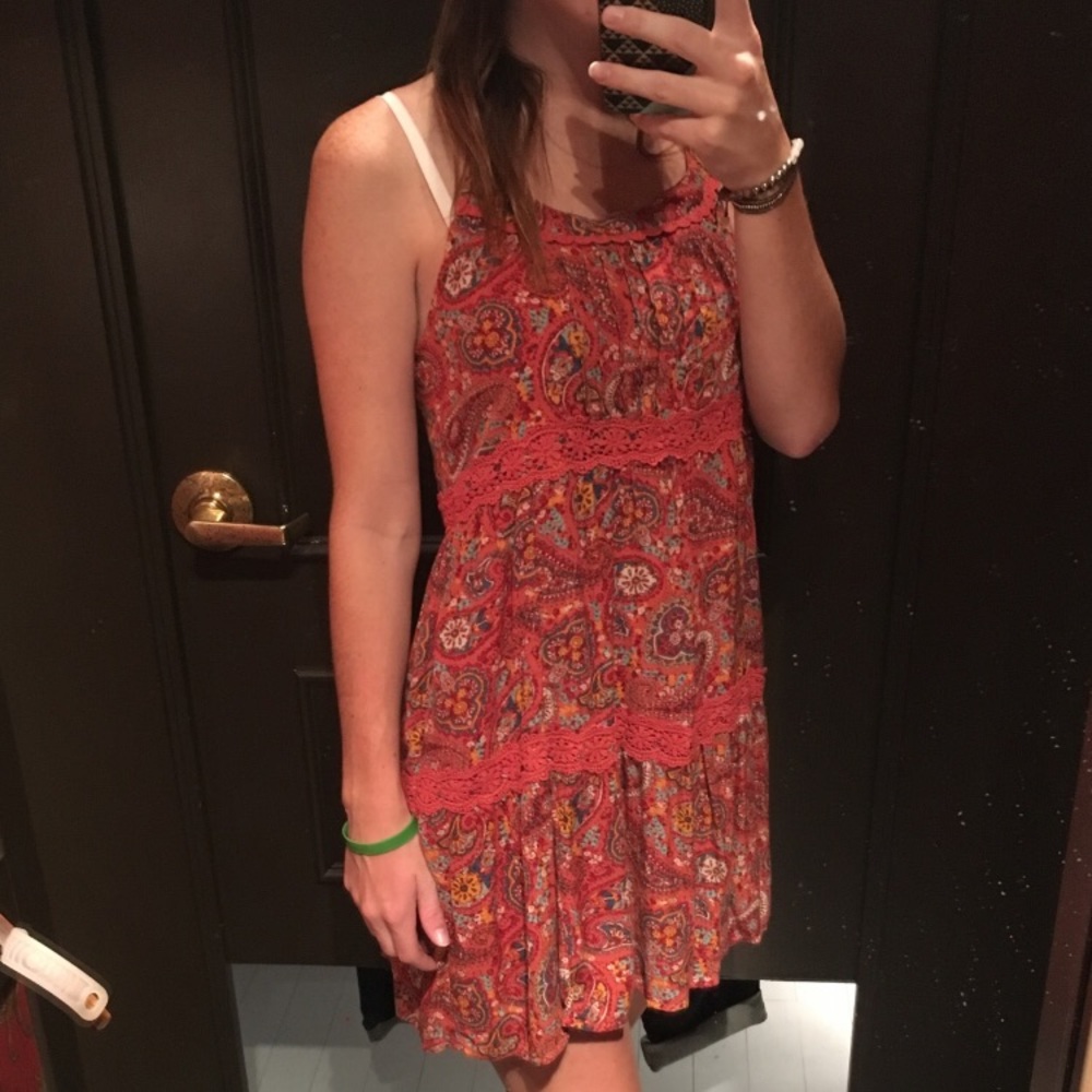 Pink patterned lace lined dress